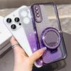 KEYSION Luxury Glitter Jewelled Magnetic Phone Case for Samsung Galaxy A50 A50S A30S Makeup Mirror Stand Shockproof Back Cover