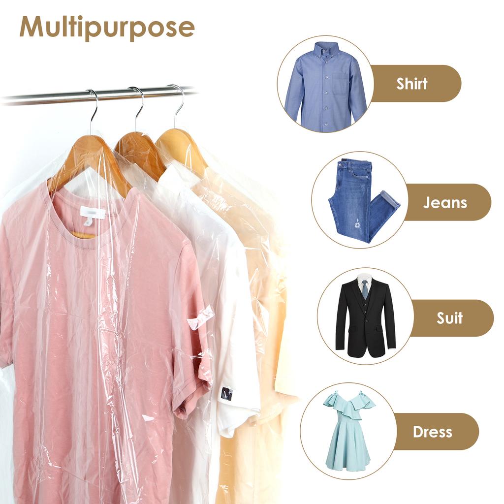 50Pcs Plastic Clothes Covers Clear Hanging Clothes Dust Cover Reusable Clothing Dust-Proof Storage Bag Coat Suit Protector