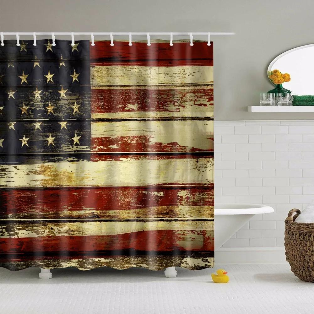 Vintage Style Wooden Door Bathroom Shower Curtains Frabic Waterproof Polyester Bath Curtain With Hooks