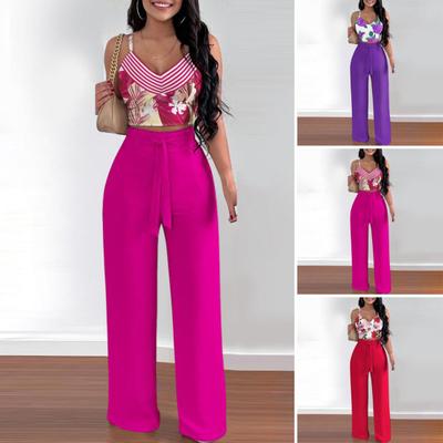 Summer Two Piece Outfits for Women Sleeveless V-neck Halter Tank Top Wide