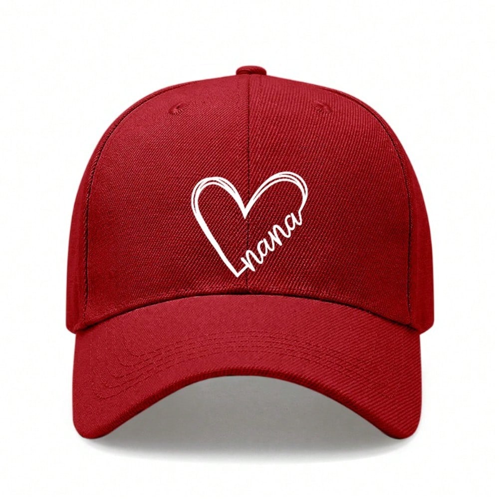 Nana Heart Print Baseball Cap - Simple Cream Polyester Adjustable Casual Outdoor Sports Hat For Women Gift