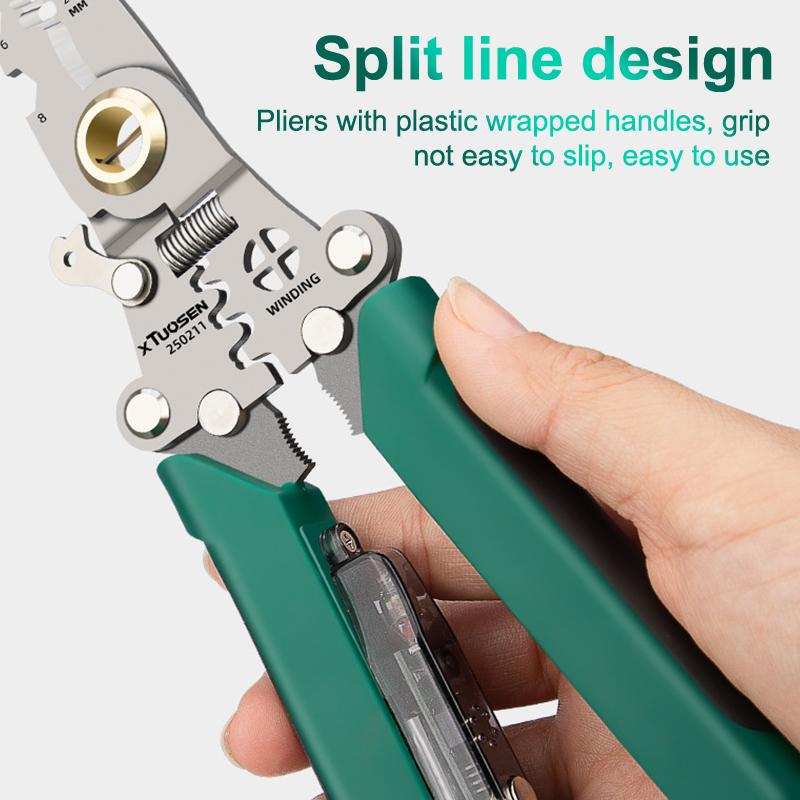 Multifunctional Wire Stripper With Electrical Test Pen Foldable Cable Cutter Crimper Tool, Electrical Folding Pliers For Cutting