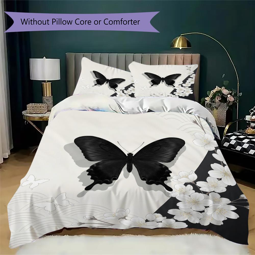 Black Butterfly Pattern Bedding Uilt Set Uilt Cover Pillowcase Home Decoration Birthday Gift (1 * Duvet Cover + 2 * Pillowcase Without Core)
