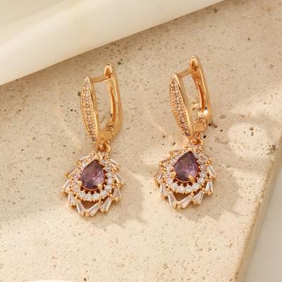 1 Pair Luxurious Geometry Dangle Earrings for Women Cubic Zirconia Earring Jewelry Wedding Party Accessories