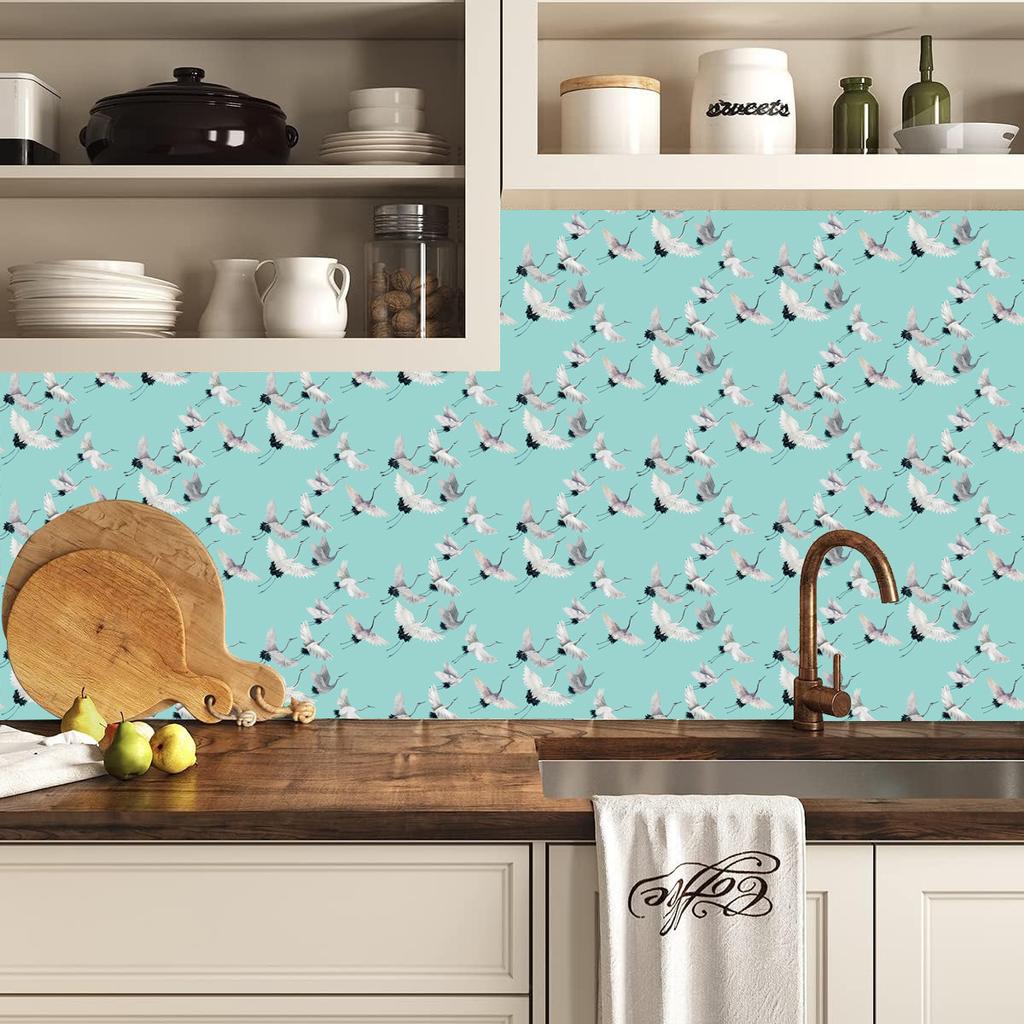 Blue Crane Wallpaper Peel and Stick Removable Self Adhesive Bird Wallpapers for Bedroom Living Room Cabinet Decor Contact Paper