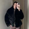European and American fashion solid color lapel short fur European beautiful women winter temperament elegant commuter wear