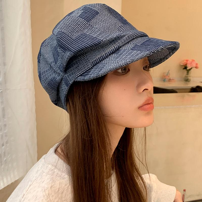 Cowboy beret women's retro octagonal hat big head circumference sun protection painter hat versatile face small sunshade cloud hat autumn