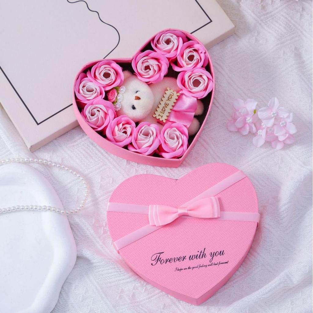 Heart-Shaped Soap Rose Gift Box for Valentine's Day and Christmas