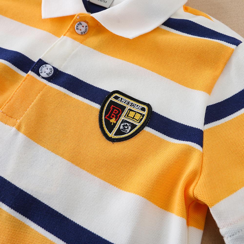 Polos Rayés pour Garçons 5-12 Ans Enfants Été Manches Courtes Col à Revers T-shirt Décontracté avec Badge Haut Uniforme Scolaire Enfant T-shirt