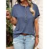T-shirt da donna estiva a maniche corte con scollo Henley, casual, vestibilità ampia, top basic multicolore