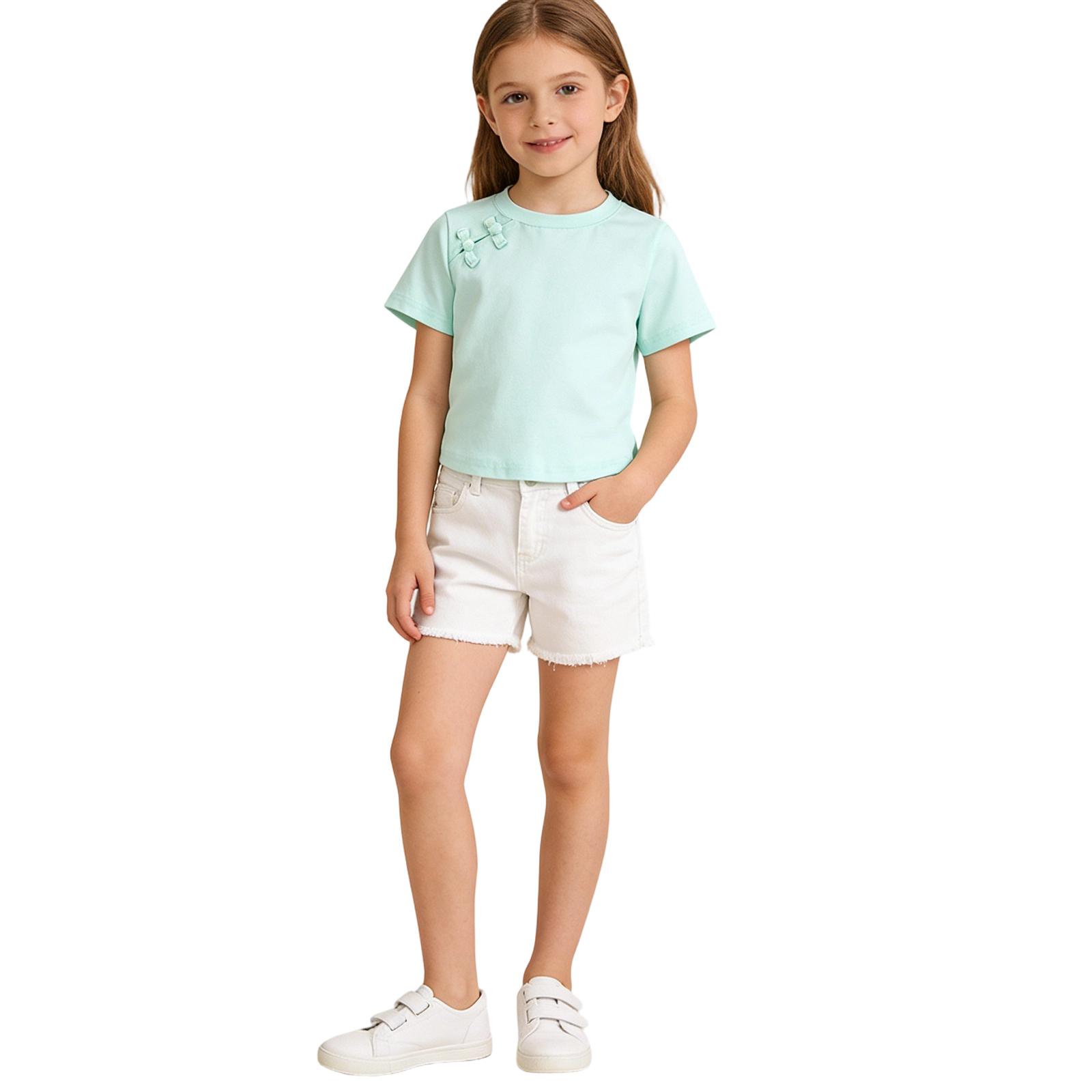 Children s Fashionable And Casual Lace Short-sleeved Shirt 100 синий