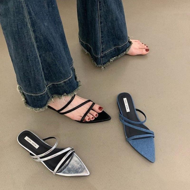 Large size one-pedal pointed slippers women