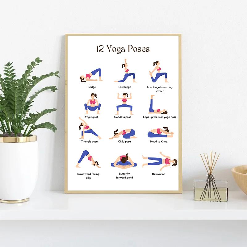 Morning Yoga Routine Canvas Painting Exercise Yoga Poses Posters and Prints Modern Wall Art Picture for Gym Yoga Studio Decor