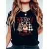 Linda Camiseta Navideña de Mujer con Estampado 3D de Leopardo Reno, Camiseta Casual de Dibujos Animados con Árbol de Navidad
