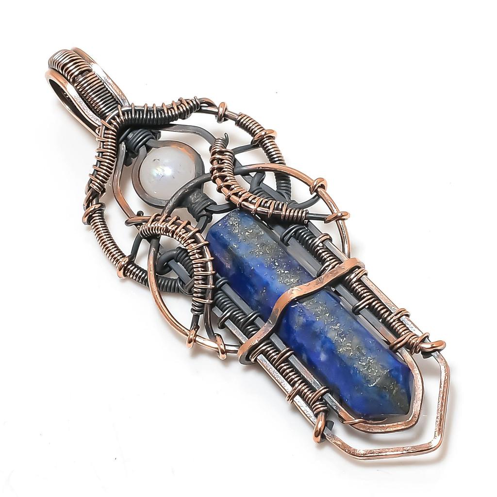 Lapis Lazuli Pendant Handmade Gemstone Jewelry,999 Copper Wire Wrapped Pendant ,Unique Design Jewelry Pendant