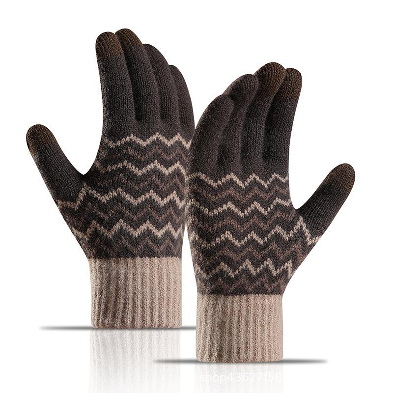Winter men's plush cold and warm gloves with split finger touch screen knitted gloves