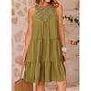Damen Halter Neck Ärmellos Häkeldetail Lockerer Schnitt Sommer Swing Kleid