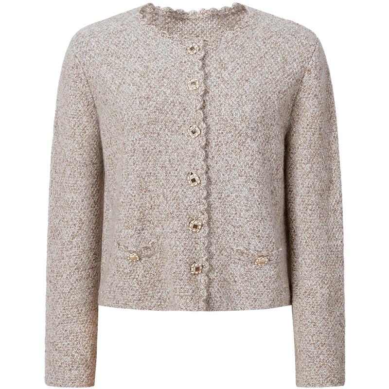 JOEONE Elegance Tweed-Style Wool-Blend Knit Cardigan