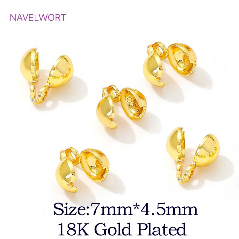 18K Gold Plated Brass Crimp Beads Clamping Beads,End Caps For Jewelry,For DIY Jewelry Making Accessories,Caps For Bracelet