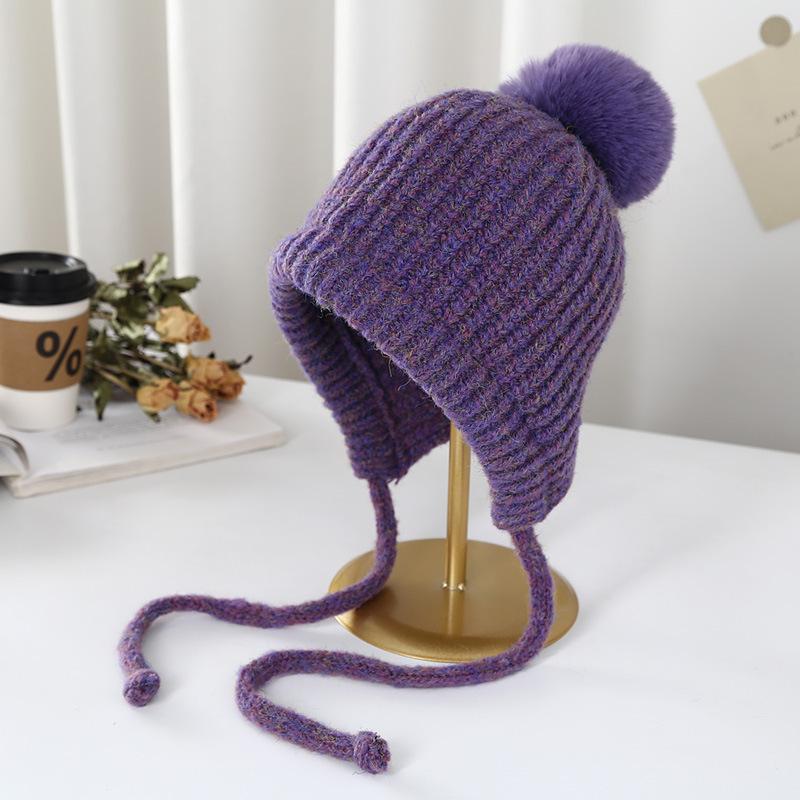 

Pullover Ear Protector Knitted Warm Hat Ladies Cute Versatile Wool Hat Outdoor Student Cycling Sports Hat Cold and warm, elastic