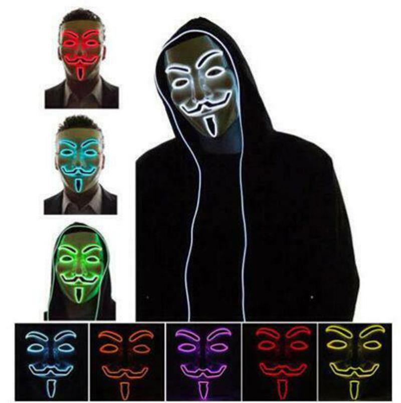Led Light El Up Mask V For Vendetta Anonymous Guy Fawkes Costume Cosplay Props