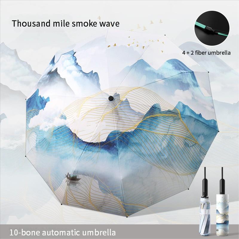 New Durable National Trend Style Fully Automatic Umbrella Folding Retro Sunshade Dual-Purpose Parasol Uv Sun Umbrella