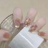 Square Press On Nail Cats Eye Fake Nail Butterfly Design Full Cover Glues On Nail Glossy Acrylic Nail Artificial Nail