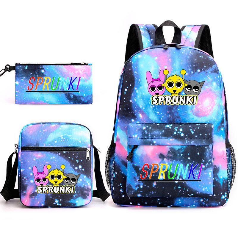 New rhythm box Sprunki music game schoolbag backpack pencil bag three-piece set student heat transfer backpack