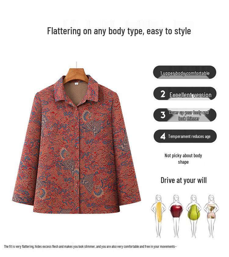 Grandma-Style Lightweight Lapel Cardigan for Middle-Aged and Elderly Women