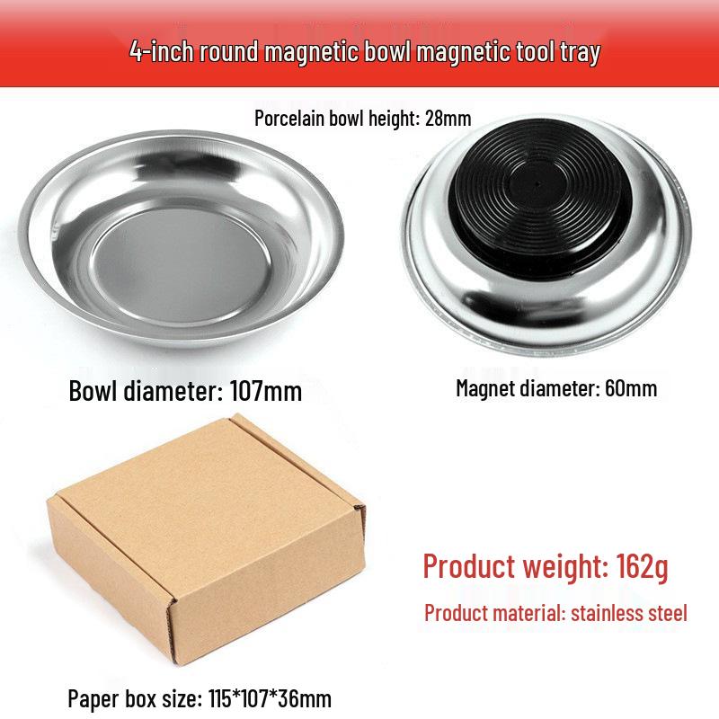 Magnetic Stainless Steel Parts Tray for Car Repair - 3", 4", 6" Sizes
