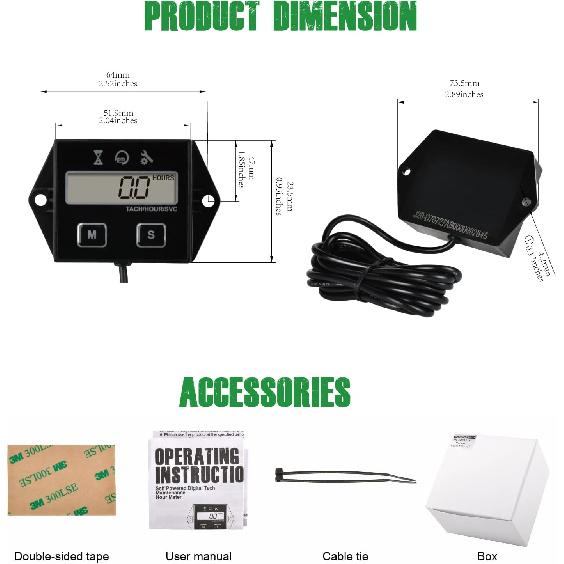 Yooreal Digital Inductive Tach Hour Meter,RPM Gauge Meter Tachometer For Lawn Mower Scooter Dirt Bike Tractor Generator Air Compressor Marine