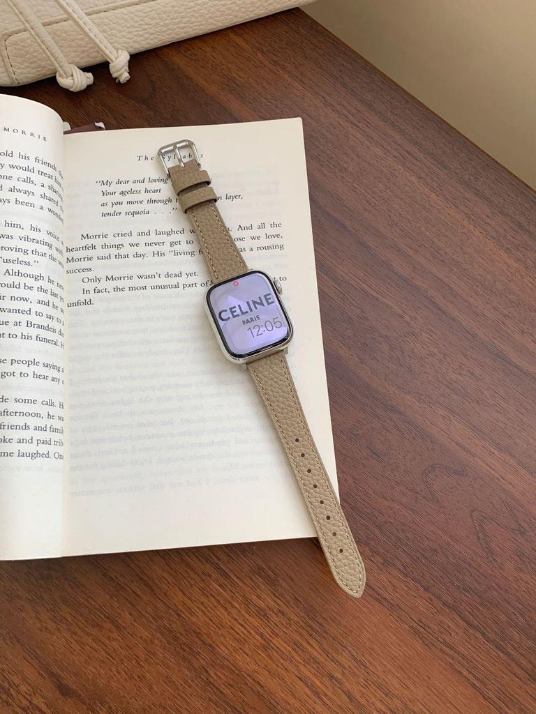 Pasek z cielęcej skóry licowej Lychee Grain do zegarków Apple Watch S10/iWatch 98765SE i Huawei GT5/GT4 – styl damski