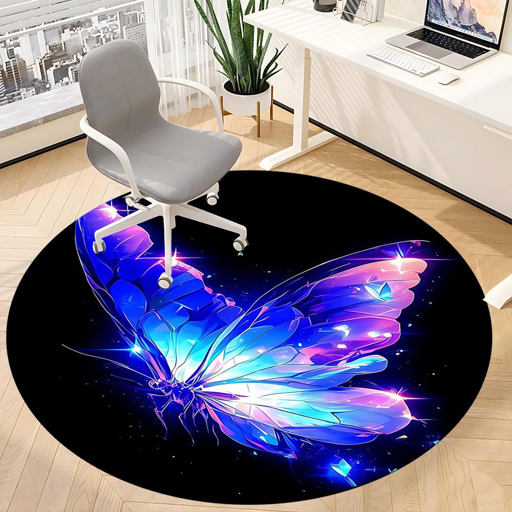 1pc Butterfly Wings Office Round Area Rug, Indoor Mat Suitable ForOffice, Under Office Chairs Bedroom Living Room Home Decor, Room Deco T104