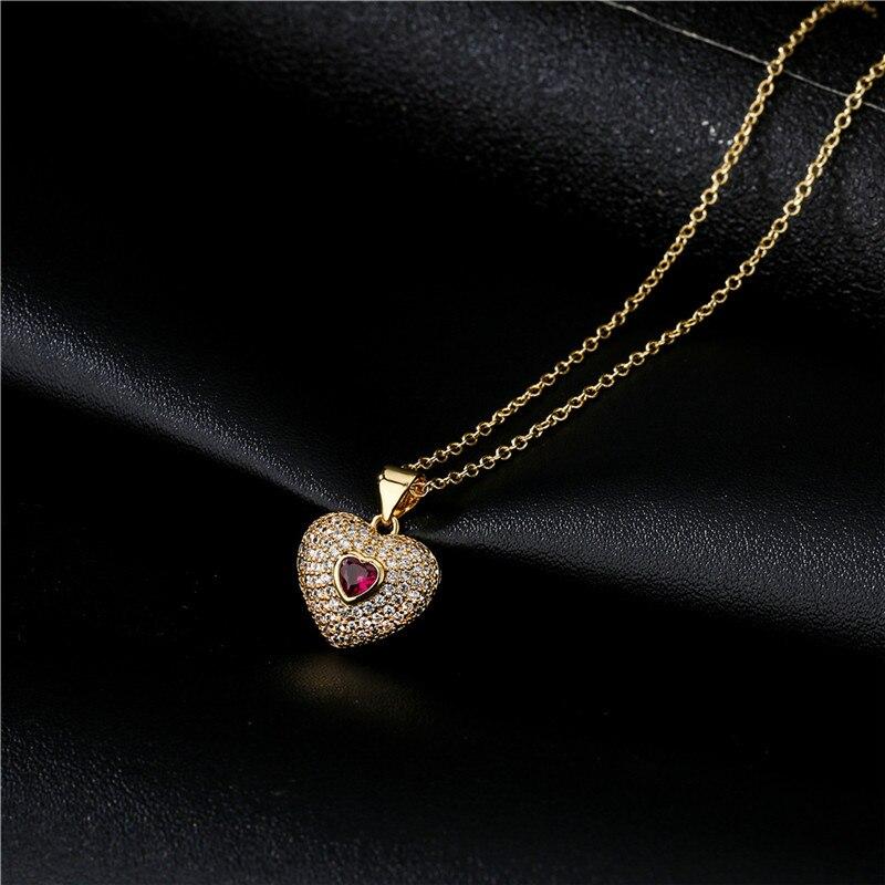 Wukalo Latest Stylish Fashionable Real Gold Tone Color Heart Shaped Pendant Pendant Necklace Temperament Jewelry Shiny Aaa Women Zircon Stone Wedding