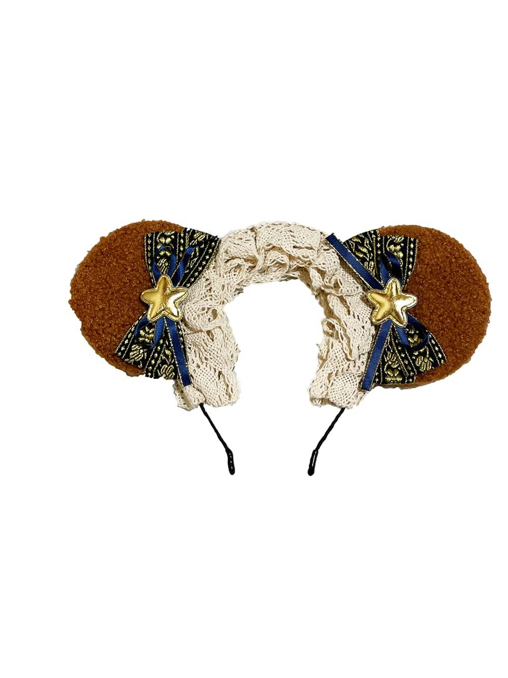 

Ободок с медвежьими ушками Лолита Головной убор с большим хлопком и костюм для косплея [SRrabbit] Ушки, Кружево цвета слоновой кости, (Синий и золотой)