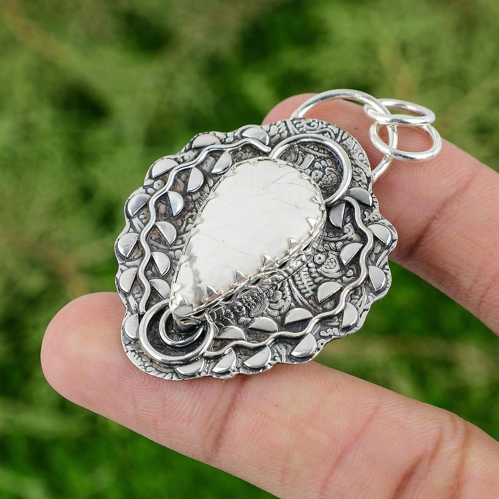 Daughters Day Deal Pear Howlite Stone 925 Silver Wife Bezel Boho Pendant Jewelry