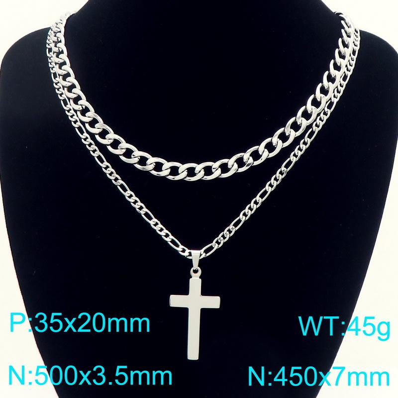 Double-Layer Stainless Steel Cross Pendant Necklaces for Men Metal Chain Religious Design Trendy Jewelry Daily Golden Accessory