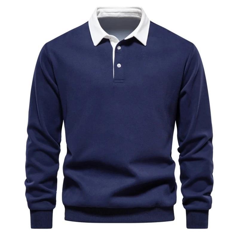 2025 Men's Pure Cotton Long Sleeved Polo Shirt for Autumn and Winter, New Fashionable and Casual Multifunctional Top