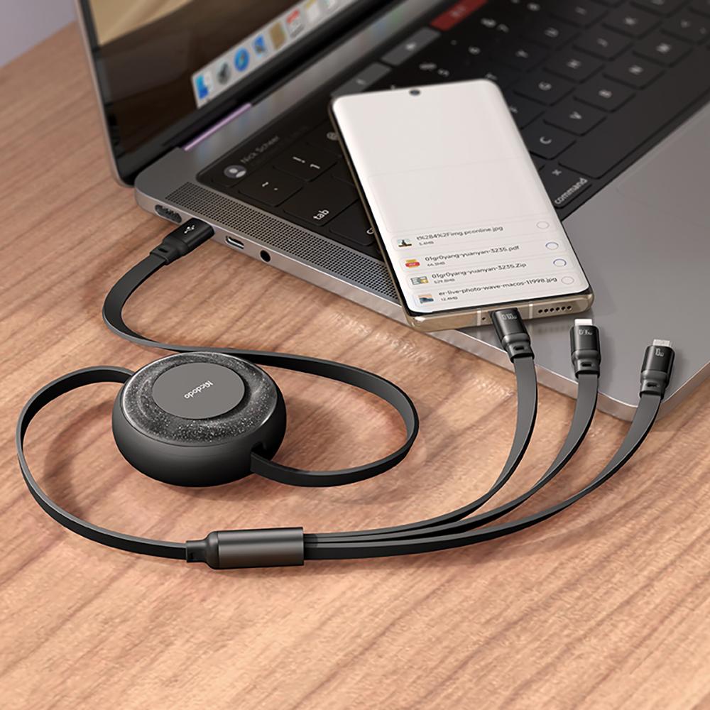 Mcdodo Cable Usb-C 3In1 Retractable Fast Charging Usb-C Lightning Micro 100W