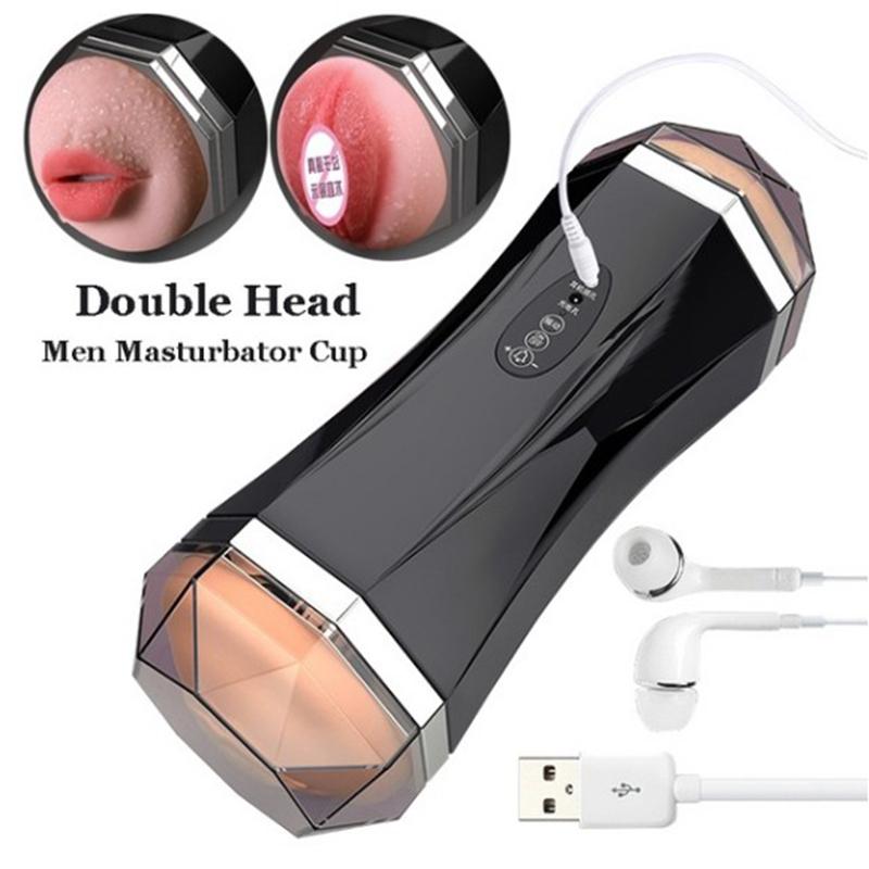 Usb Rechargeable Double Head 2 In 1 Airplane Cup Male Electric Masturbation Device Real Vagina Adult Product Sex Exercise 18+