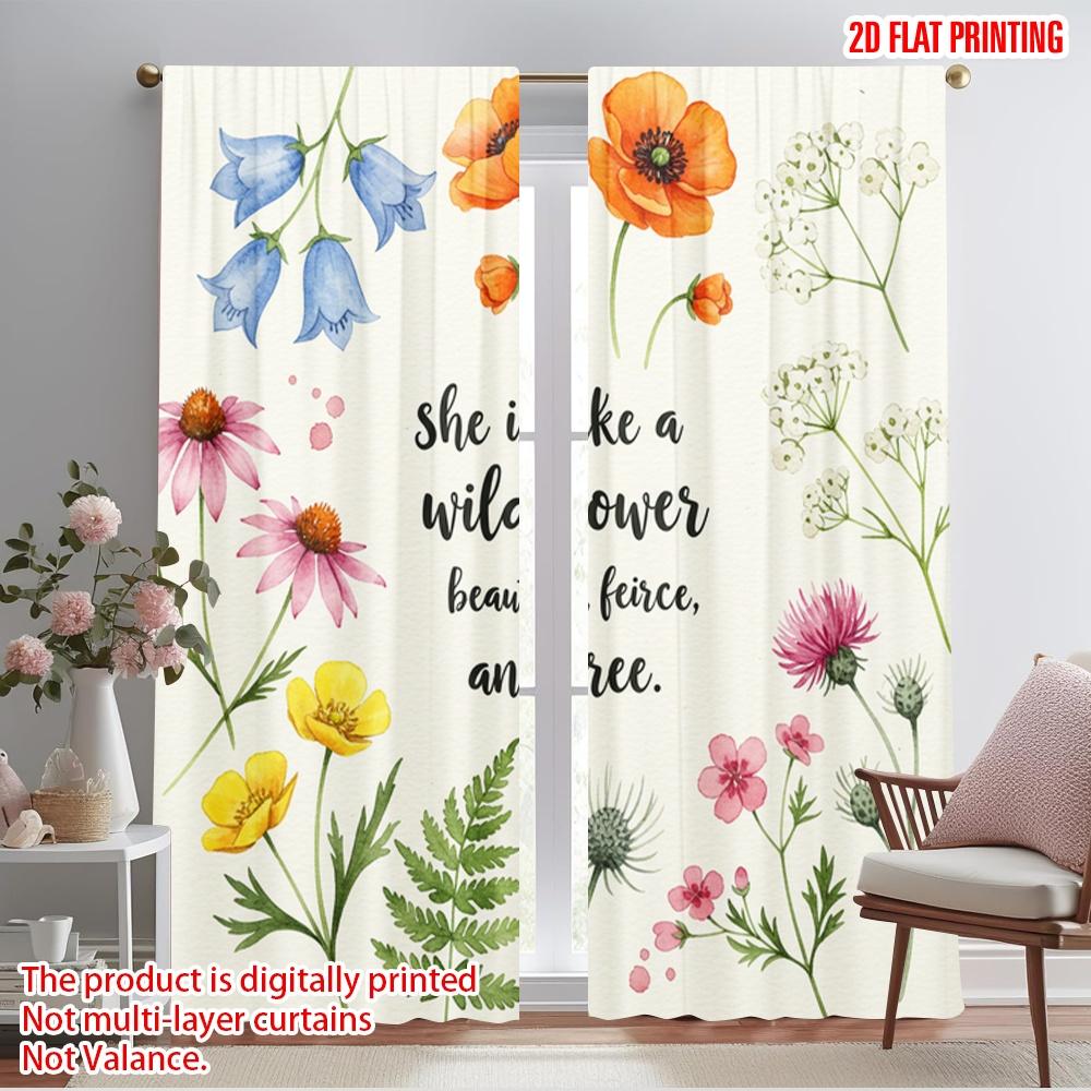 

2pcs 2D flat printing Curtain She is like a wildflower beautiful fierce and free Polyester Without Electricity All Season Party 52.50×116.00 CM 2pcs