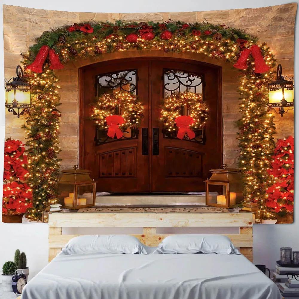 Christmas Scene Tapestry Wall Hanging Christmas Tree Fireplace Santa Claus Home Decoration Bohemian Hippie Printed Cloth