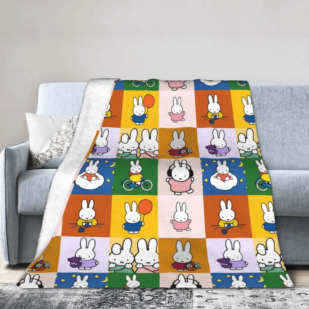 M-Miffys Cute Rabbit Print Blanket For Men Women Ultra Soft  Throw Blankets for Living Room 50x60 Inches Multi-size