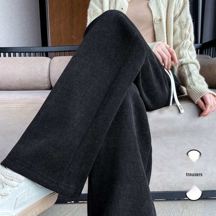 Damen Petite Slim-Fit Fleecegefütterte Chenille Weitbein Hose für Herbst/Winter 2025