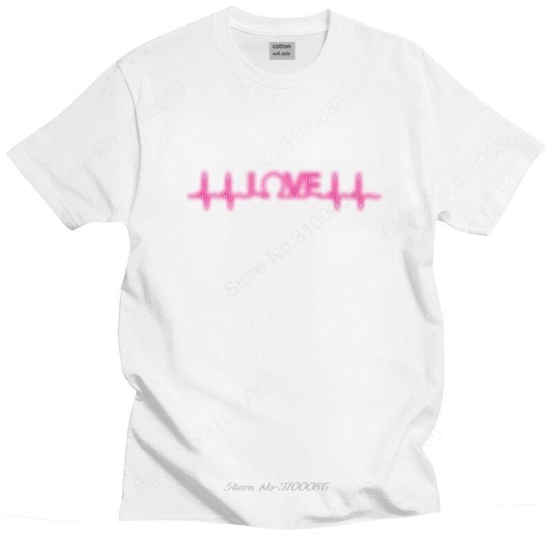 

Love ECG Heartbeat Tshirt for Men Short Sleeves Casual T Shirt Fashion Tshirts Slim Fit Cotton Tee Gift S