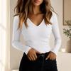 Women's Long Sleeve V-Neck T-Shirt Trendy Slim Fit Top for Casual Everyday Wear