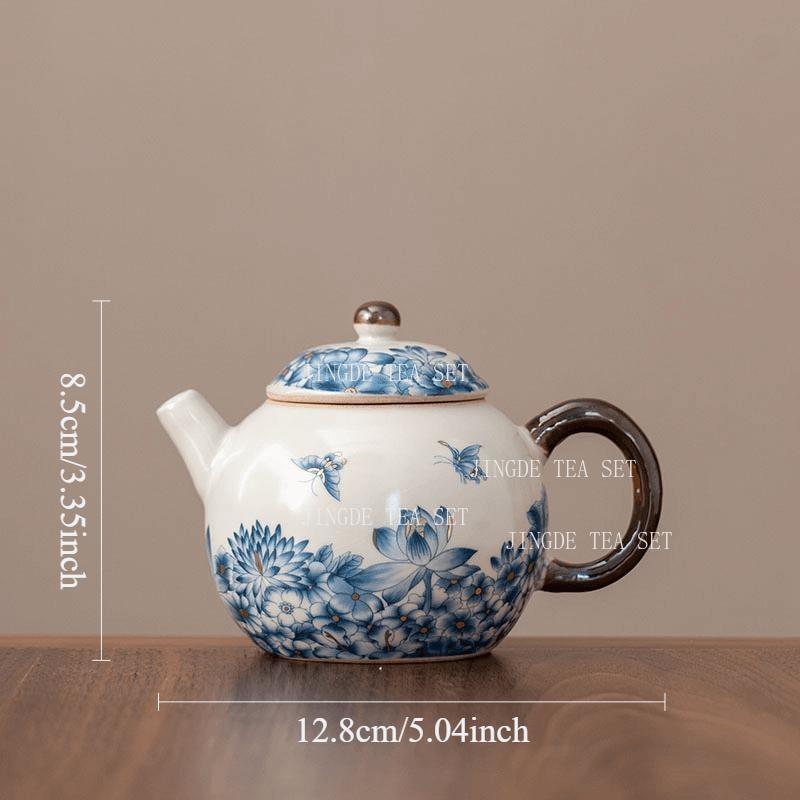 

Ru Kiln Butterfly Love Flower Dragon Egg Teapot Chinese Household Ceramic Tea Pot with Sliced Tea Leaves Kung Fu Small Tea Set