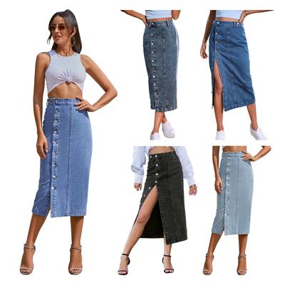 Fashion WomenDenim Skirt Button Split High Waisted Half Length Dress