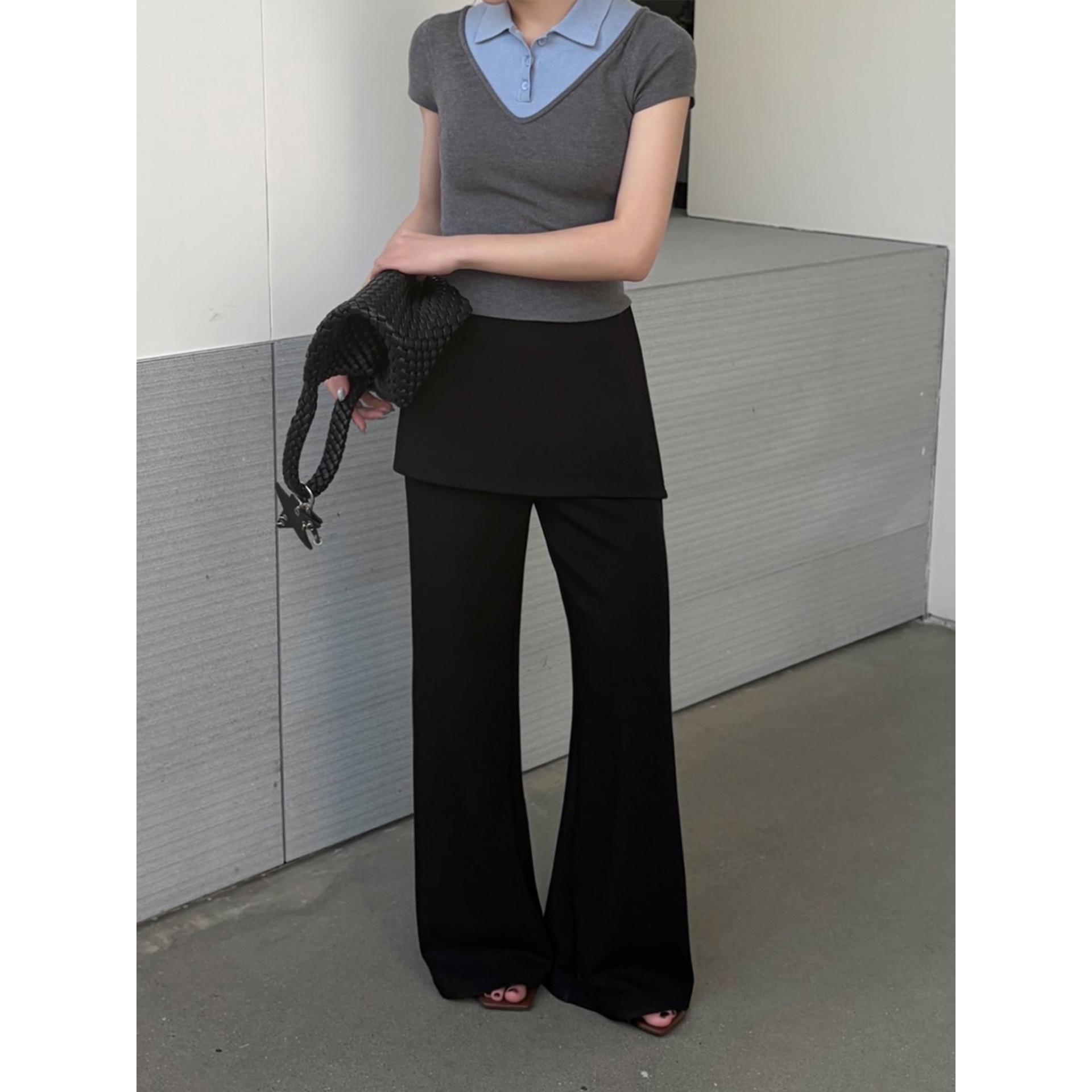 Spring Korean Style Drapey Slimming Micro-Flare Two-Piece Casual Women s Pants L чёрный