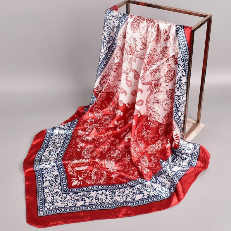 New Luxury Square Scarf Design Shawl Wrap 90Cm Print Twill Silk Women Hijab Female Foulard Headband Bandana